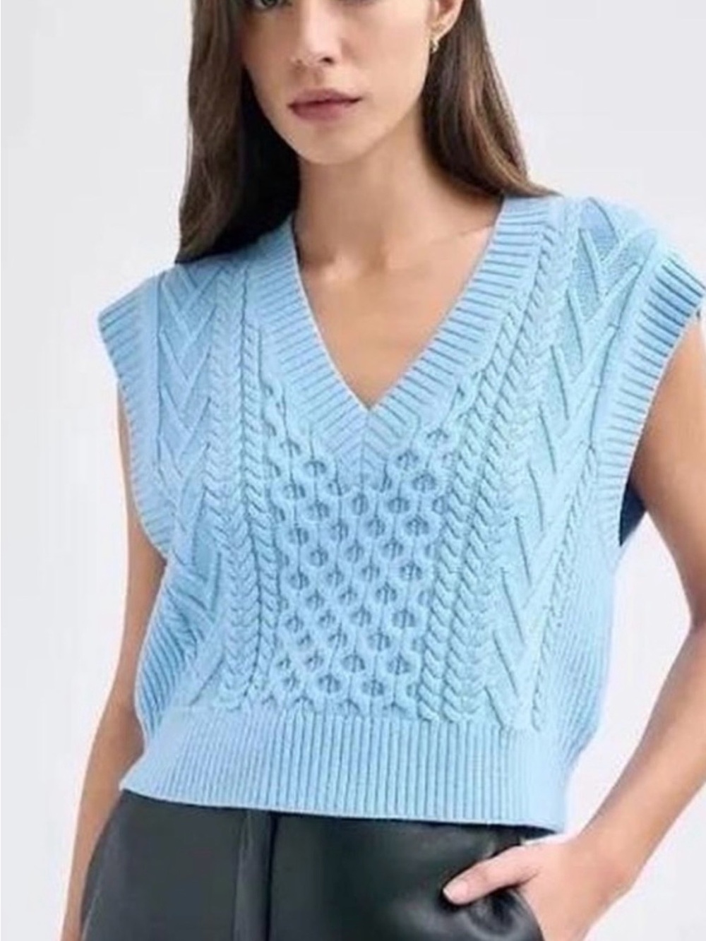 Aritzia Babaton Emporia Cable Knit Sweater Vest Blue S
